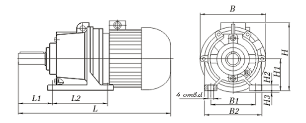 Габаритные и присоединительные размеры мотор редукторов 3МП на лапах